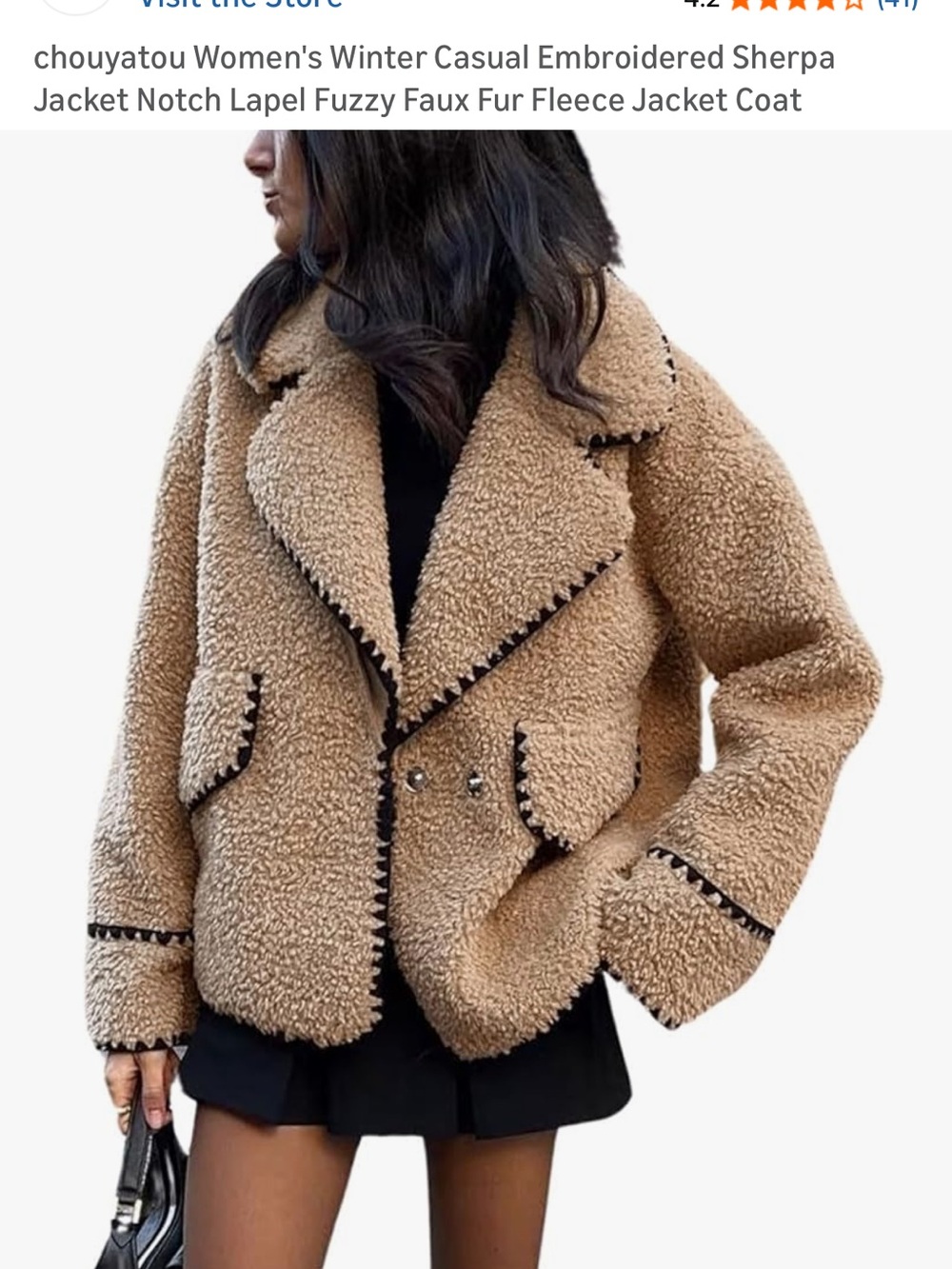 Sherpa Faux Fur Notch Lapel Jacket - Camel